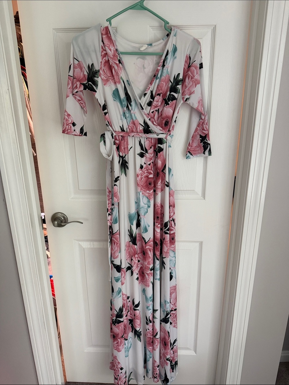Floral Wrap Maxi Dress in Pink and White- Pink Blush